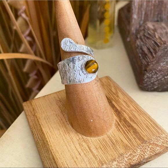 South African Tiger Eye Solid Sterling Silver Adjustable Ring Size 7 - Picture 1 of 6
